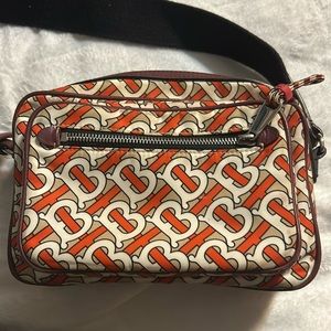Burberry Monogram Print And Leather Crossbody Bag Vermilion